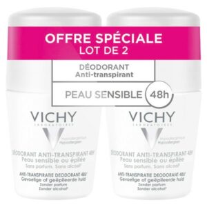 Déodorant Anti-Transpirant 48H Peaux Sensibles ou Epilées Roll-On Lot de 2 x 50 ml