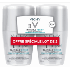 Vichy Déodorant Invisible Resist Dermo-Détranspirant 72H Roll-On – Lot de 2 x 50 ml