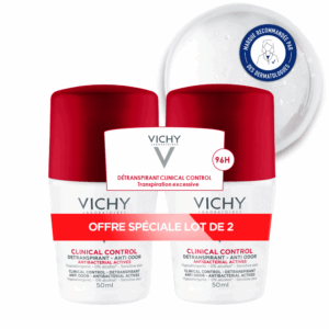 Vichy Déodorant 96H Clinical Control Détranspirant Anti-Odeur Roll-On – Lot de 2 x 50 ml